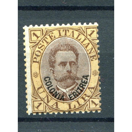1893 ITALIA REGNO ERITREA £.1 GIALLO E BRUNO N.10 MNH CAT.100    L647