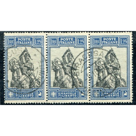 1928 Italia Emanuele Filiberto n.235 in striscia di 3 usati