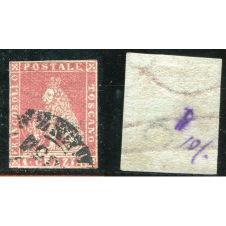 1851/52 Toscana 1cr. carminio su azzurro n.4b Cat. 600