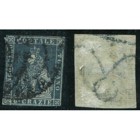 1851/52 Toscana 6cr. indaco su grigio n.7/c Cat. 500
