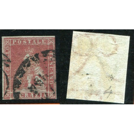 1851/52 Toscana 1cr. carminio su azzurro n.4/b Cat. 600