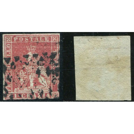 1851/52 TOSCANA 1CR. CARMINIO SU AZZURRO N.1B CAT. 500 ONT261