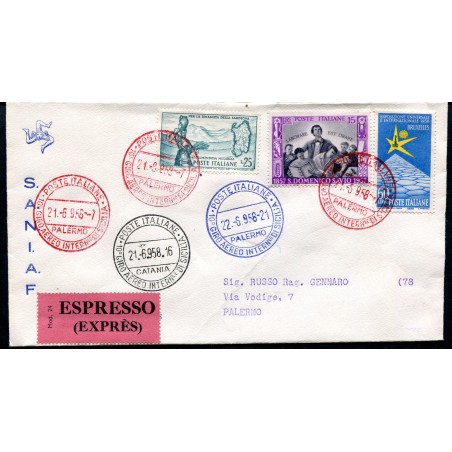 1958 10° Giro Aereo di Sicilia Annullo Speciale  Espresso