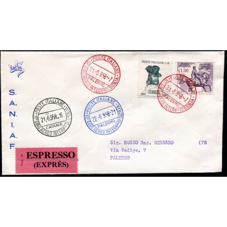 1958 10° Giro Aereo di Sicilia Annullo Speciale  Espresso