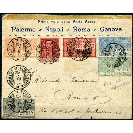 1926 Primo volo Palermo - Napoli - Roma - Genova aerogramma