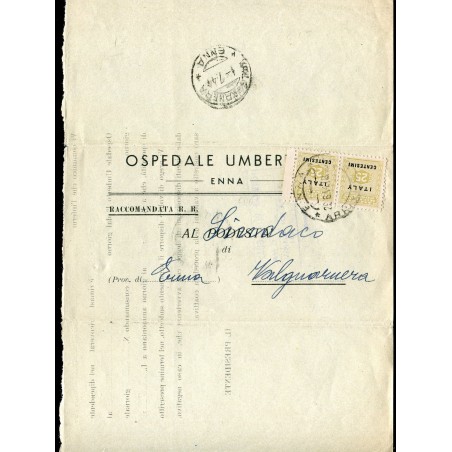 1944 AMGOT Lettera da Enna per Valguarnera con coppia c. 25 oliva.