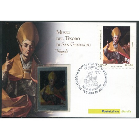 2009 Italia Cartolina Postale "San Gennaro" nuova con francobollo d'Argento