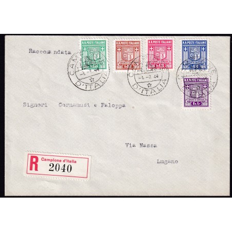 1944 Campione Stemma del Comune, la serie su Raccomandata, n.1/5. Cat. 200