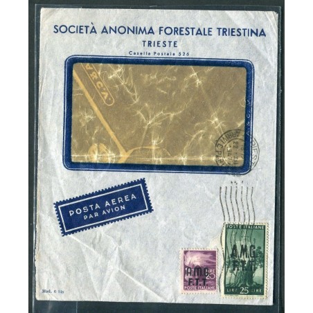 1947 TRIESTE A POSTA AEREA BUSTA DA TRIESTE CON DEMOCRATICA  EUSA853