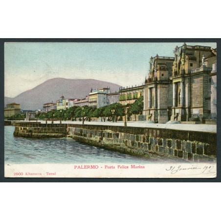 Palermo 1907 Cartolina a colori, Porta Felice, viaggiata per la Francia
