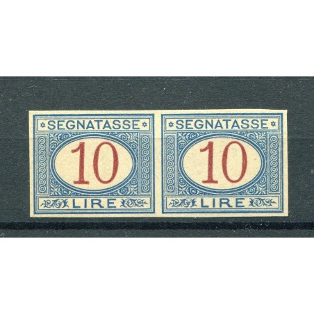 1890/94 ITALIA SEGNATASSE £.10 AZZURRO E CARMINIO  COPPIA  D034