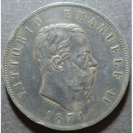 1874 Vittorio Emanuele II, lire 5 argento - Milano