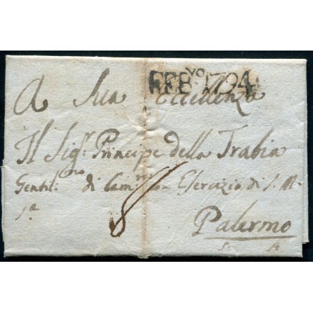 1794 Via di mare - Lettera del 1 febbraio da Napoli per Palermo, viaggiata con i "Pacchetti a vela"