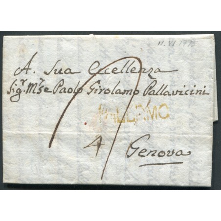 1795 Via di mare - Lettera del 11 giugno da Palermo via Napoli col "R. Pacchetto Il Tartaro"