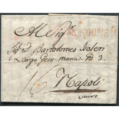 1824 Via di mare - Pacchetti a Vapore delle Due Sicilie. Lettera del 13 novembre da Palermo a Napoli