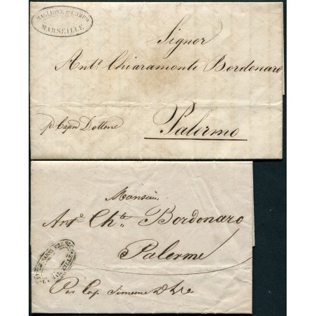 1839/40 Via di mare - Frode postale. Due lettere da Marsiglia a Palermo non passate per posta