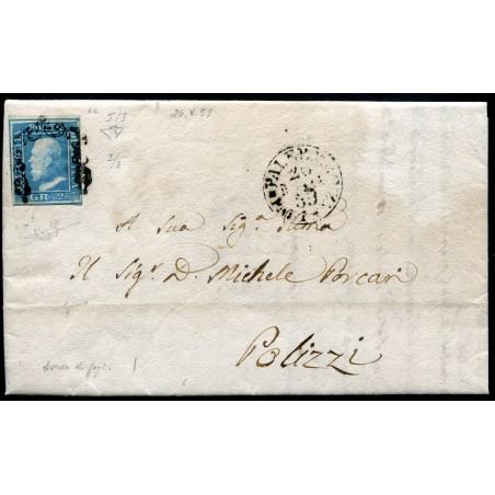 1859 Lettera del 26 maggio da Palermo per Polizzi, con 2 gr. I tav. n. 6a bordo di foglio