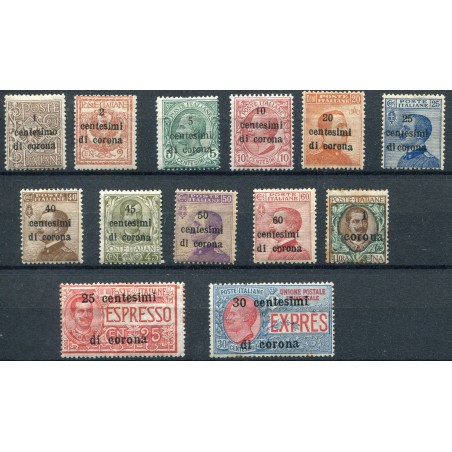 1919 Francobolli di Italia sovrastampati in centesimi di corona, n. 1/11 + Espre