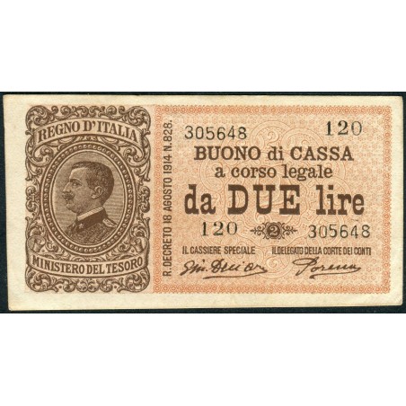 Buono di cassa. Lire 2 Vittorio Emanuele 1920. Gigante BS7D - FDS