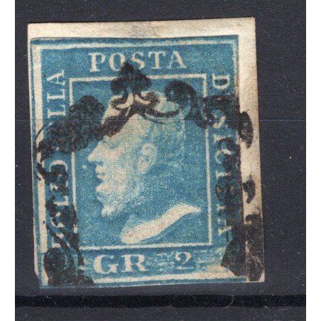 1859 Sicilia Ferdinando II° - 2gr. azzurro, 1° tav. usato su frammento. Cat. 300