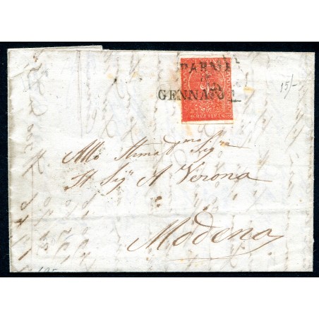 1854 - Lettera con testo da Parma a Modena con c.15