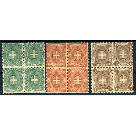 1896/97 Italia Stemma di Savoia la serie Cpl. in Quartina MNH.
