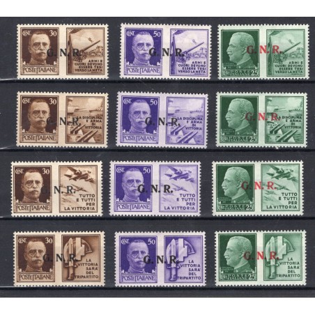 1944 R.S.I. Propaganda di Guerra sovrastampata "GNR"n.13/24 MNH Cat. 850.