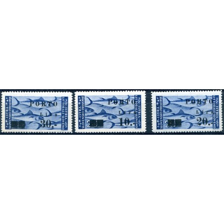 1946 Istria e Litorale Sloveno francobolli bilingue sovrastampati "PORTO" n.17/19 L.10 + L.20 + L.30 su (20). Cat. 148.