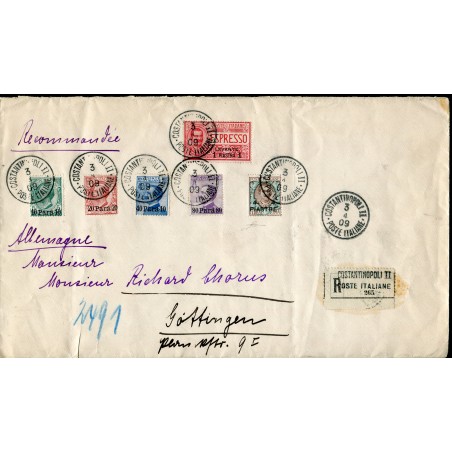 1909 Italia Raccomandata del 3 gennaio da Costantinopoli per Gottingen.