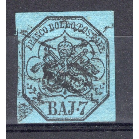 1852 Pontificio 7 baj azzurro, n.8 usato. Cat. 150