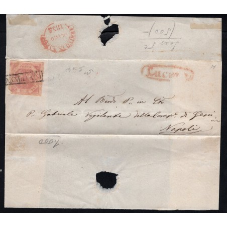 1858 Napoli lettera da Lucera a Napoli con 2gr., 1° Tav.,n.5, grandi margini.