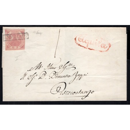 1858 Napoli lettera da Aquila a Pescocostanzo con 2gr., 1° tav., ben marginato.