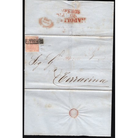 1859 Napoli lettera per Terracina con 5gr. rosa brunastro, 1° tav. n.8. Firma Chiavarello..