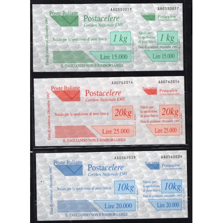 1997 Italia Servizio Postacelere n.1/3 nuovi cat. 130