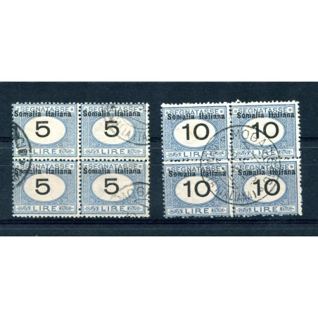 1926 - SOMALIA SEGNATASSE £.5 E 10 N.50/51 IN QUARTINA USATI CAT.760  - F284