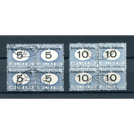 1926 - SOMALIA SEGNATASSE £.5 E 10 N.50/51 IN QUARTINA USATI CAT.760  - F286