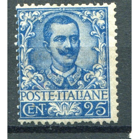 1901 ITALIA REGNO VITT. EMANUELE 3° FLOREALE C.25 AZZURRO  MH N.73 I803