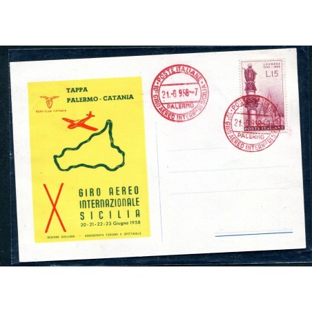 1958 10° GIRO AEREO DI SICILIA CARTOLINA E ANNULLO SPECIALE I694