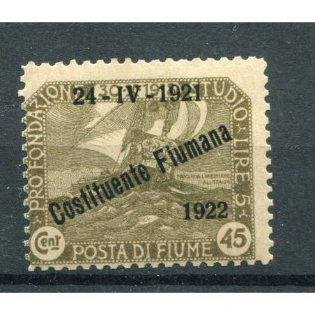 1921 Fiume c.45 verde n.168 soprastampato "Costituente Fiumana" mnh cat.100