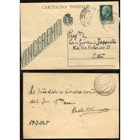 1945 Italia R.S.I.  cartolina soprastampata £. 1,20, I° tipo