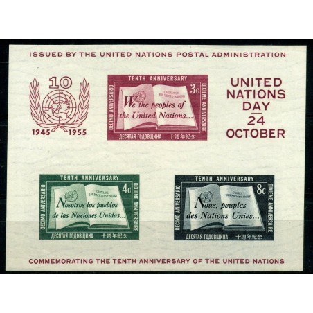 1955 NAZIONI UNITE DECENNALE BF. N.1 N.35/A BF.1/A MNH US.782/783